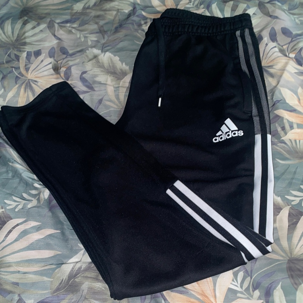 Adidas Kids Black Joggers with White Stripes
